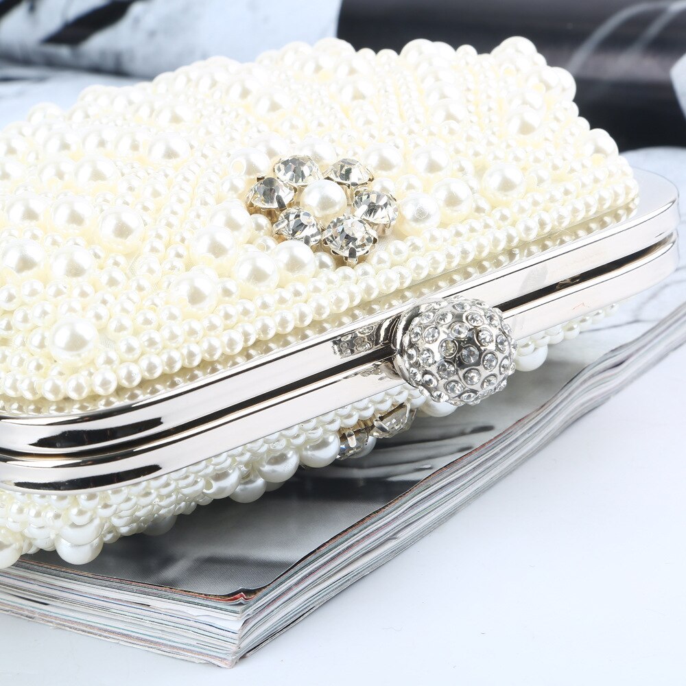 Luksus perle shell kvinder aftentasker beaded håndlavede diamanter chan skulder messenger taske krystal bryllup aften taske
