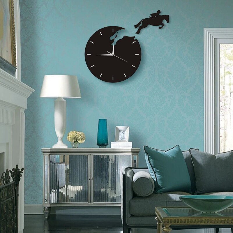 Art Decor Horseman Jumping Wall Watch Rider on Horseback Jumping Horse Clocks 3D Wall Clock Horse Riding