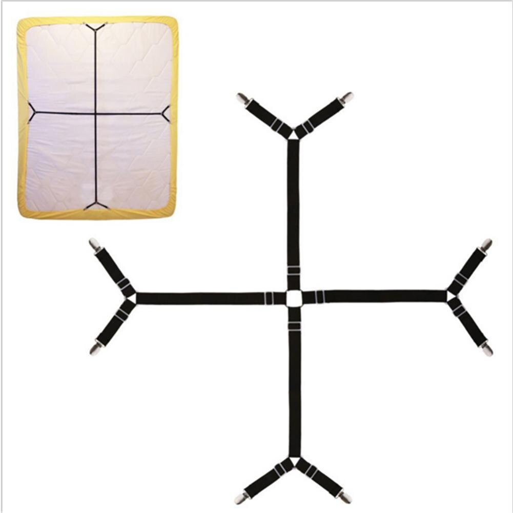 4 Claws Adjustable Bed Sheet Clip Fixator with Elastic Band: black