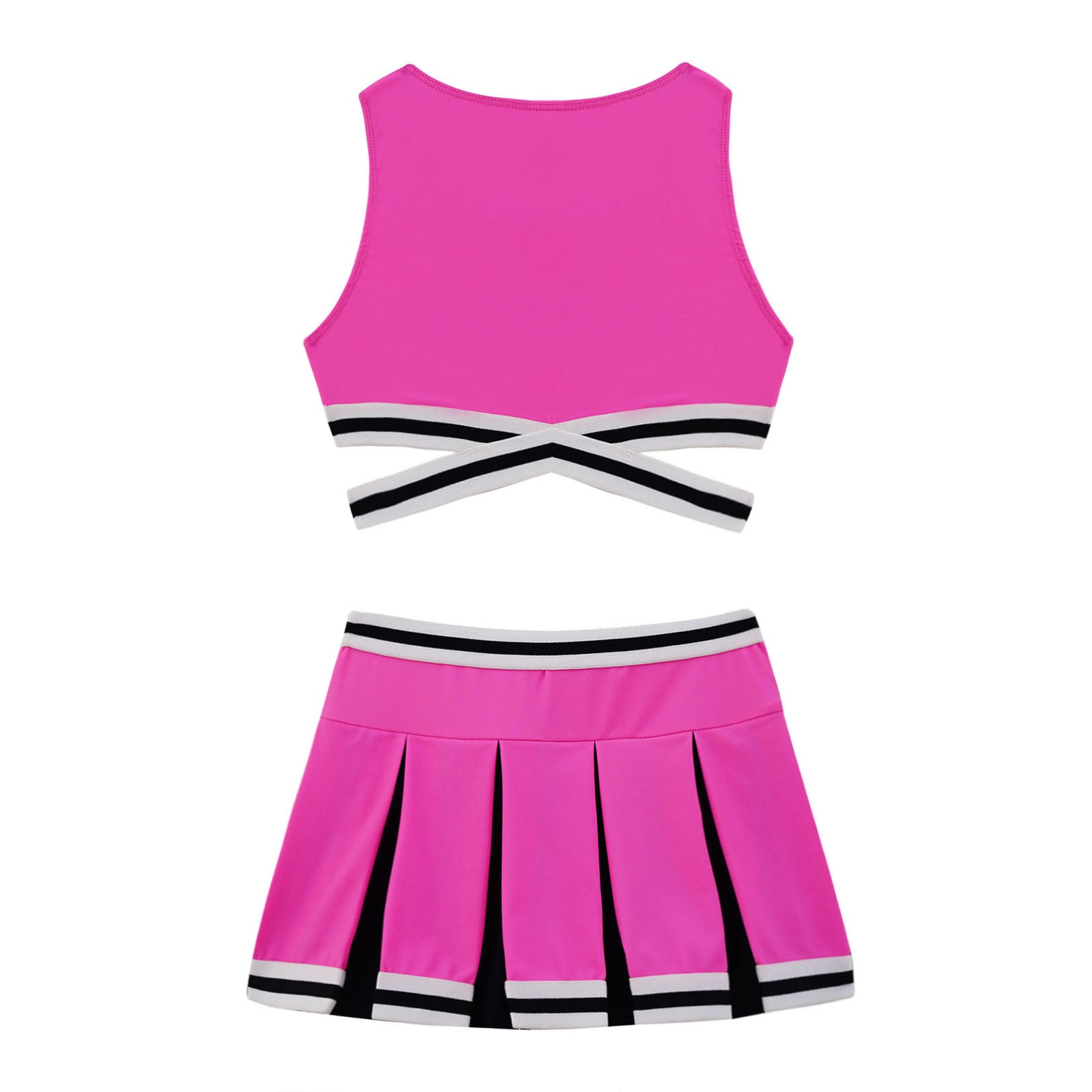 2Pcs Kids Girls Cheerleader Uniform Cheerleading Dance Outfit Sleeveless Cheers Print Crisscross Sash Vest and Pleated Skirt Set