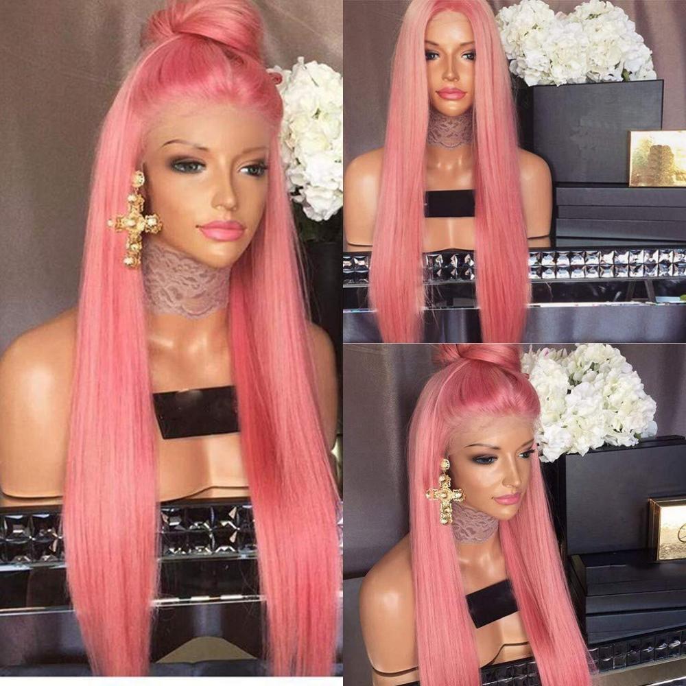 Dlme Lange Roze Frontale Pruik Met Natuurlijke Haarlijn Roze Synthetische Lace Front Pruik Voor Zwarte Vrouwen