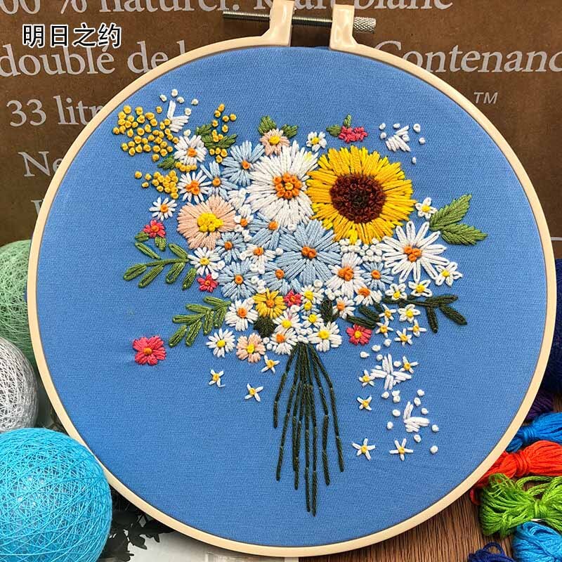 Holding Flowers Wedding Embroidery Kits Beginner Cross Stitch With Embroidery Hoops Embroidery Kits Ribbon Hand Craft Embroidery: 2