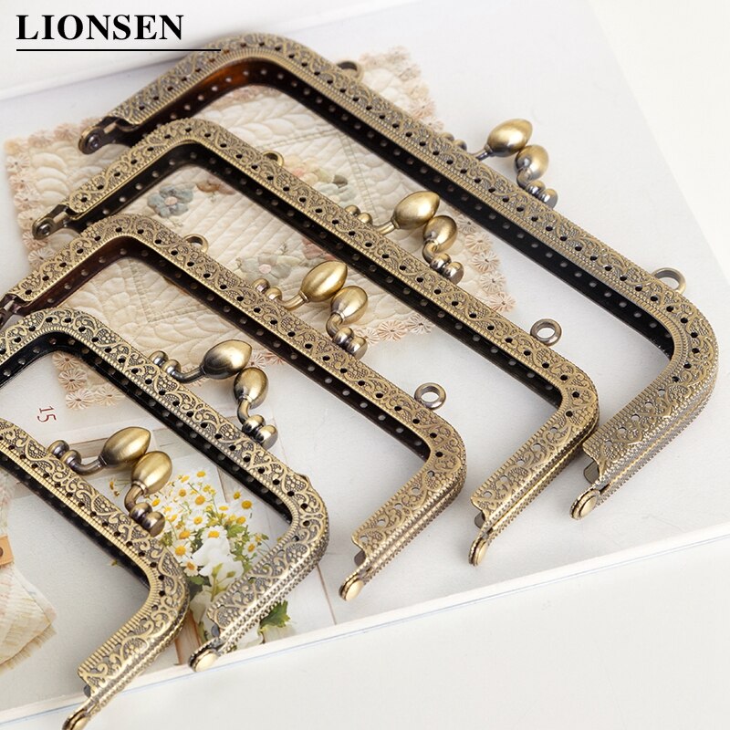 LIONSEN DIY Antique Bronze Flower Bud Head Metal Purse Frame Handle Kiss Clasp Lock for Bag Sewing Craft Tailor Accessories