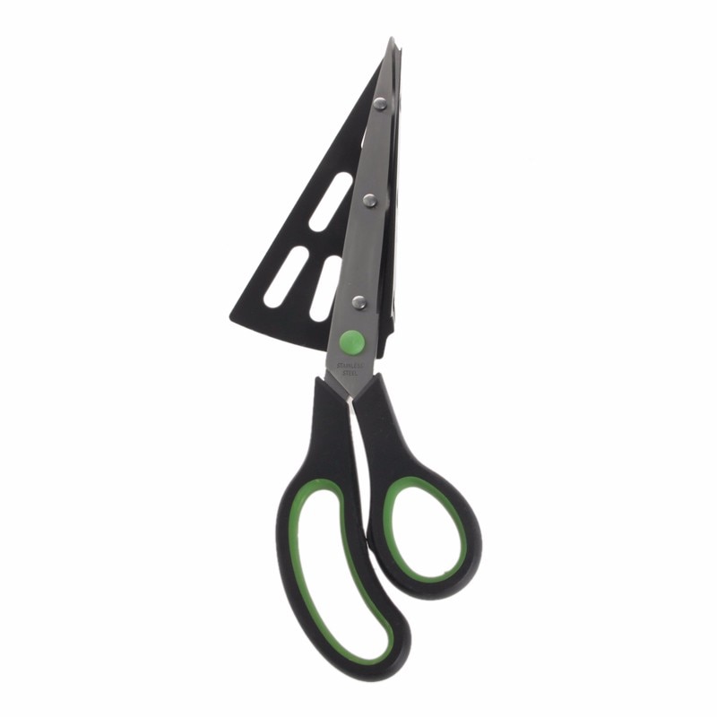 2 in 1 Multifunctional Scissors Pizza Slicer Cutter Server Tray pizza shovel Tool Kitchen Cook Gadget Stainless Steel
