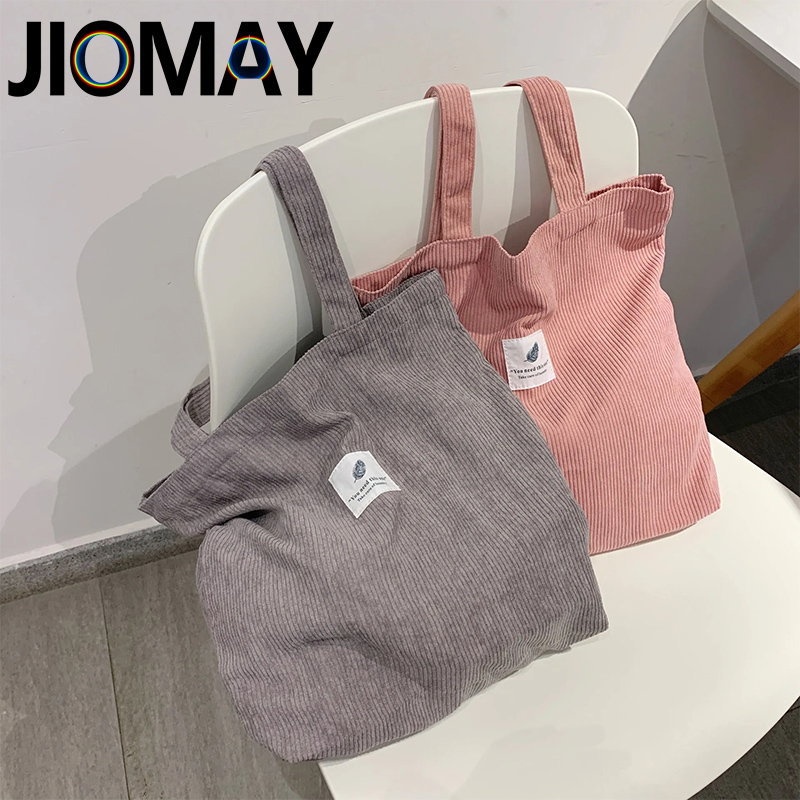 JIOMAY Corduroy Totes Tassen voor Vrouwen Schoudertas Vrouwelijke Zachte Milieuopslag Herbruikbare Meisjes Handtas Shopper Tote
