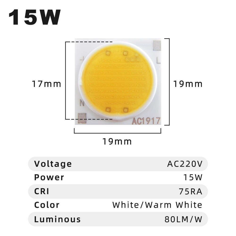 10 Stks/partij 3W 5W 7W 9W 12W 15W USB-HID AC220V Cob Led Chips AC1414 AC1917 Oppervlak Lichtbron Led Kralen Voor Spotlight Downlight: 15W-AC1917 / White