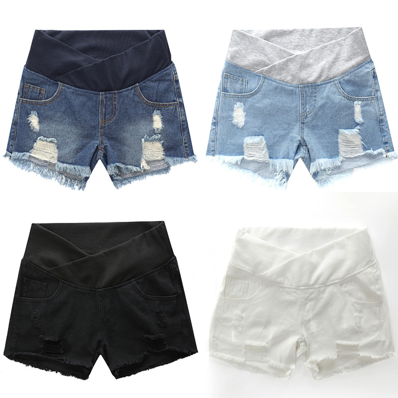 Niedrigen Taille Denim Mutterschaft kurze Hose Sommer Kühl Zerrissene Jeans Für Schwangere Frauen Kleidung Mit Tasche Hosen Schwangerschaft kurze Hose