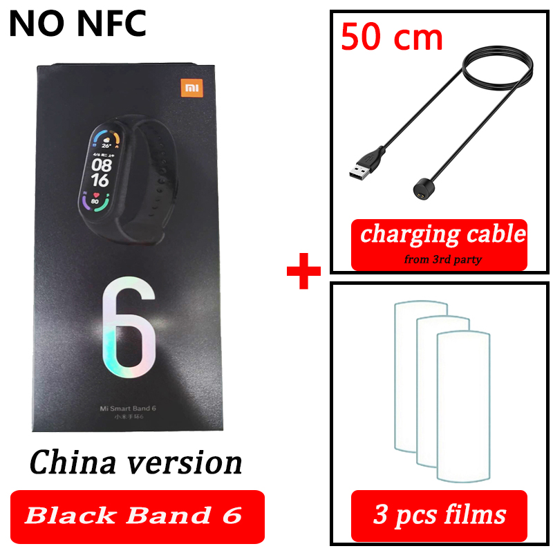 Xiaomi Mi Band 6 wersja globalna kolor AMOLED tlen krwi inteligentny zespół Fitness Traker tętno Bluetooth: black China charger