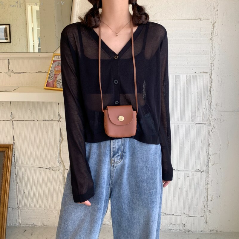 Summer Female Knit Thin Cardigan Sweater Coat Female Knitted Summer Full Sleeve Outwear Jacket Women