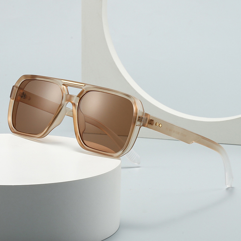SO & EI, gafas de sol cuadradas de doble puente a la para mujer, remaches Retro, tonos de té azul UV400, gafas de sol con gradiente para exteriores para hombre