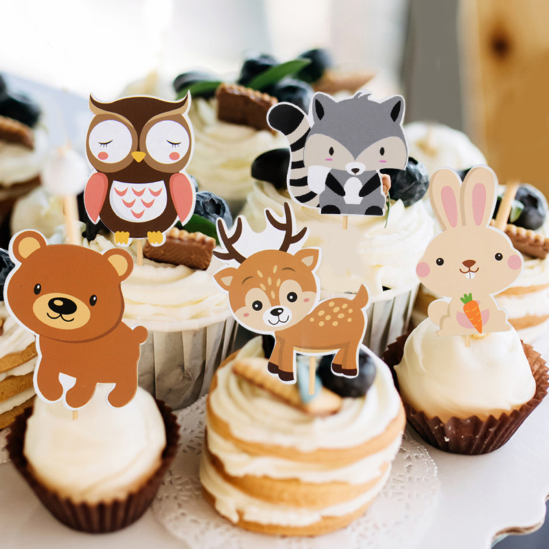 Décoration de gâteau animaux Safari, forêt renard Lion zèbre, décoration de Cupcake pour enfants, outils de décoration de gâteau pour fête de 1er anniversaire