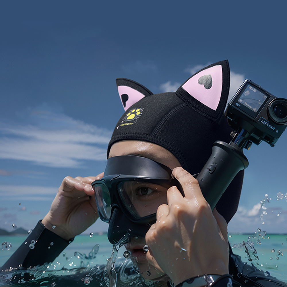 3mm neopren dykhuvor med hakremmar kvinnor söta kattöron vattentät hatt våtdräkt huva simning snorkling mössor