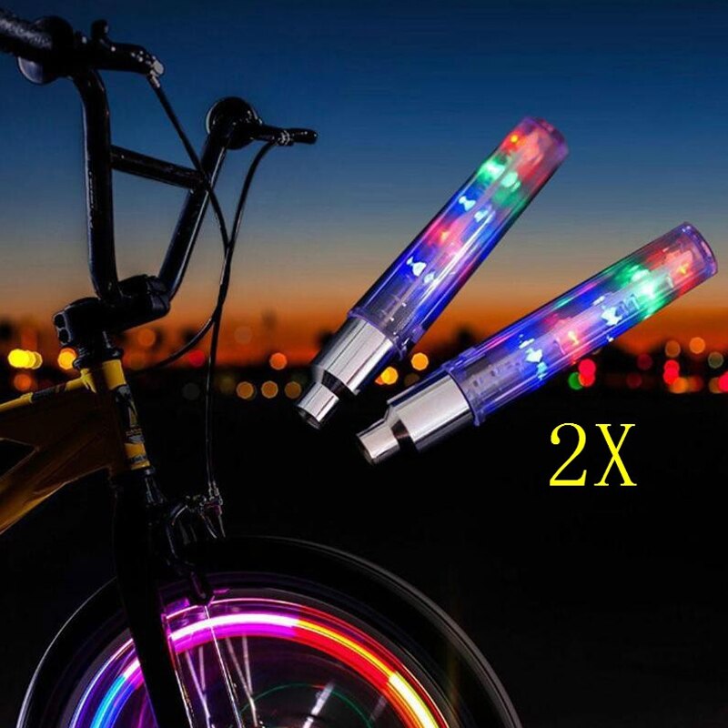 2Pcs Fiets Mountainbike Wiel Licht Motorrijden Tire Valve Cap Led Decoratieve Licht Ventiel Lamp Zaklamp