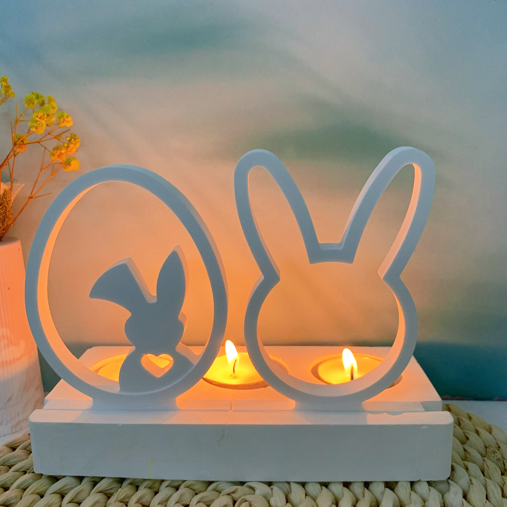 Vela de conejo hueca 3D, adornos decorativos, candelabro, molde de yeso, molde de silicona DIY, de Pascua, decoración del hogar hecha a mano