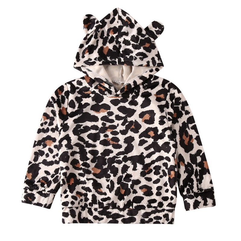 Efterår baby pige dreng overtøj leopard mønster afslappet langærmet hættetrøje frakke tøj toppe: 12m