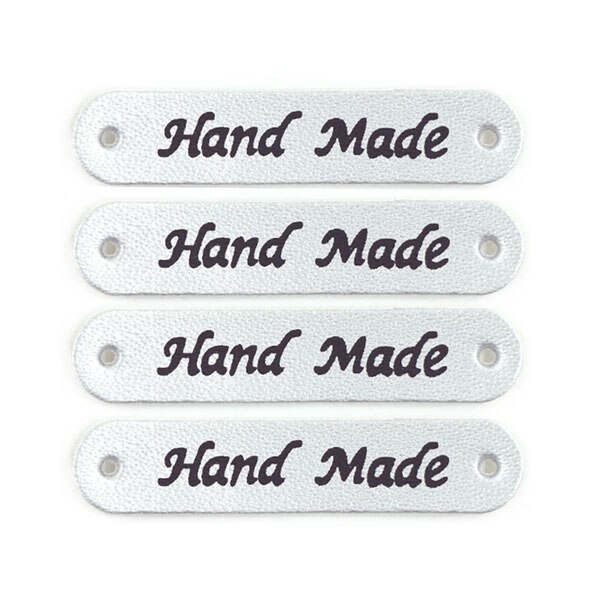 50 st 49 x 10mm handgjorda etiketter handgjorda etiketter syntetiskt pu läder tag diy handarbete lapptäcke sy på etikett för klädväskor hatt: Flisa