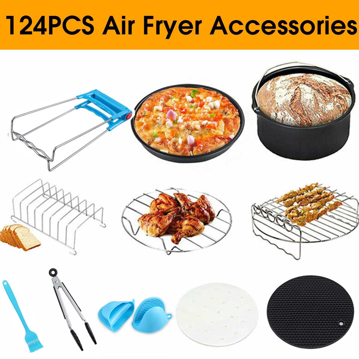Air Fryer Accessories 8 Inch for Gowise for Phillips Cozyna and Secura, Set of 124 Fit all Airfryer 3.7-6.8QT