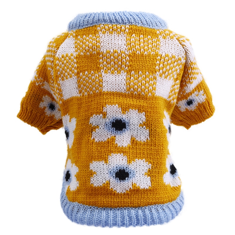 Hund sweater efterårsblomst plaid bamse chihuahua kæledyrstrøje strikket varmt hundetøj