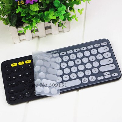 Silikone tastatur cover beskytter til logitech  k380 bluetooth multi-enheds tastatur vandtæt trådløs desktop støv hud film: Sølv