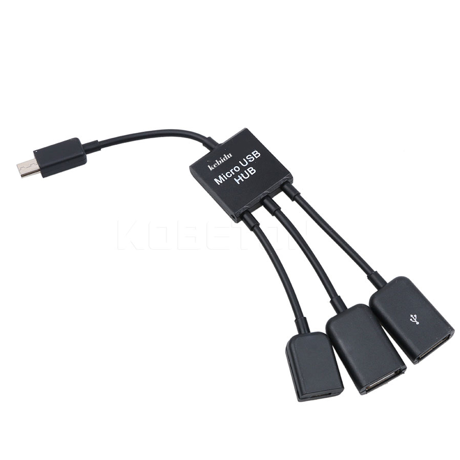 Kebidu 3 Port Micro USB Power Opladen OTG HUB Kabel Een Mannetjes Micro USB verbindt om een Micro USB vrouwelijke en Twee USB 2.0 Vrouwelijke