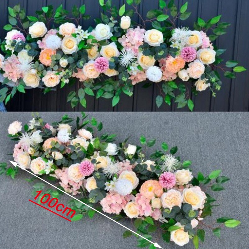 50/100cm DIY Romantic Wedding Silk Peonies Rose Flower Wall Arrangement Supplies Artificial Row Decor Iron Arch Backdrop