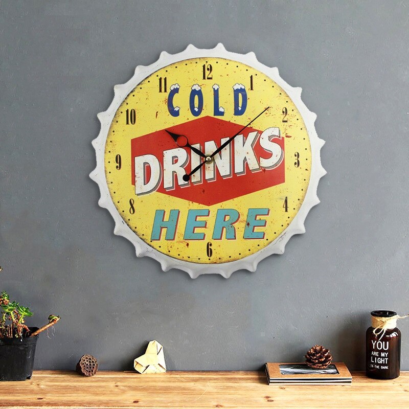 De Metal funda para botella de cerveza Reloj de pared de Retro Sala decoración silencio reloj temático para cafetería Bar decoración 3D vino tapa 35cm