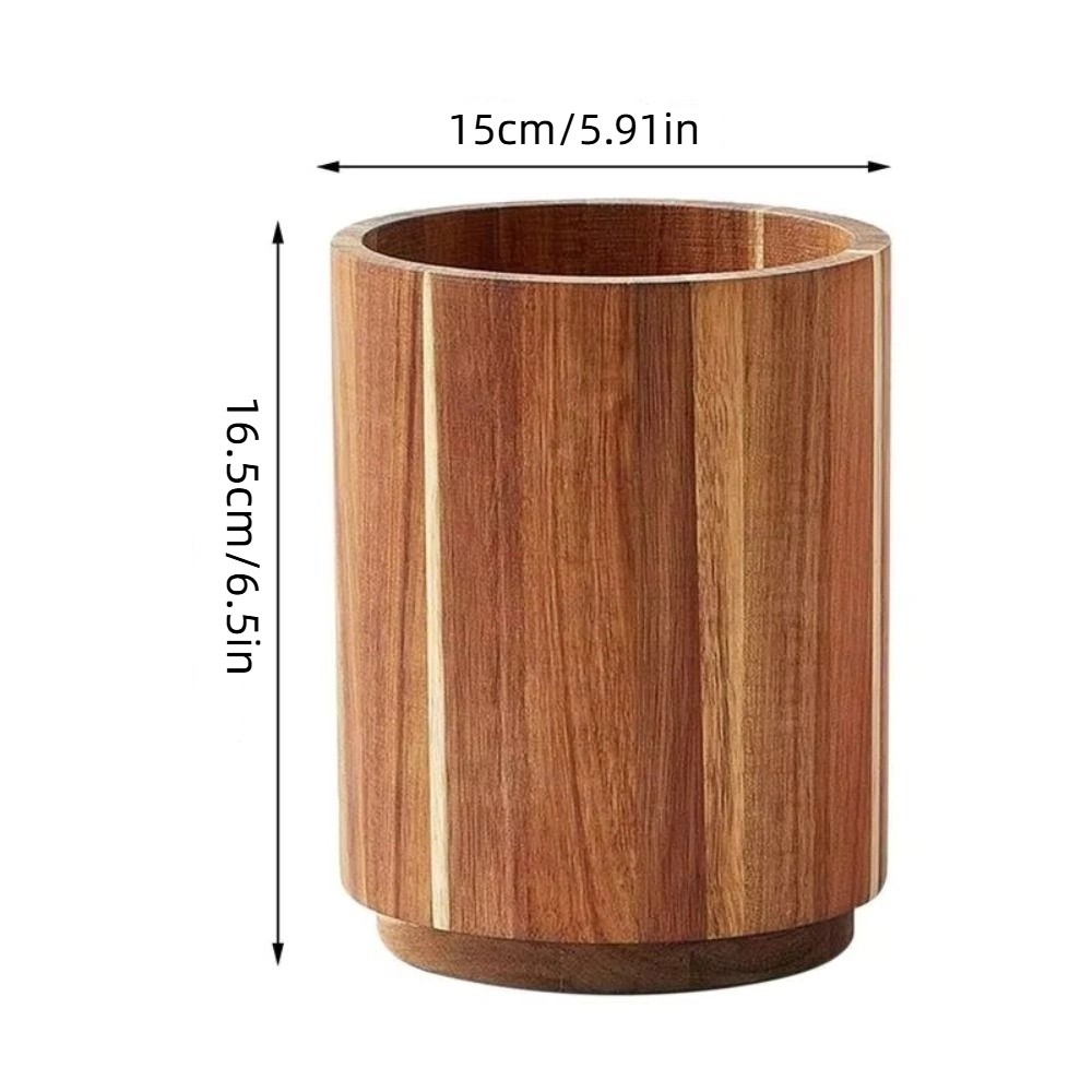 Porta utensilios de cocina de madera 360 ° Perchero giratorio para cubiertos, organizador de horquillas grande con fondo antideslizante de 16,5 cm