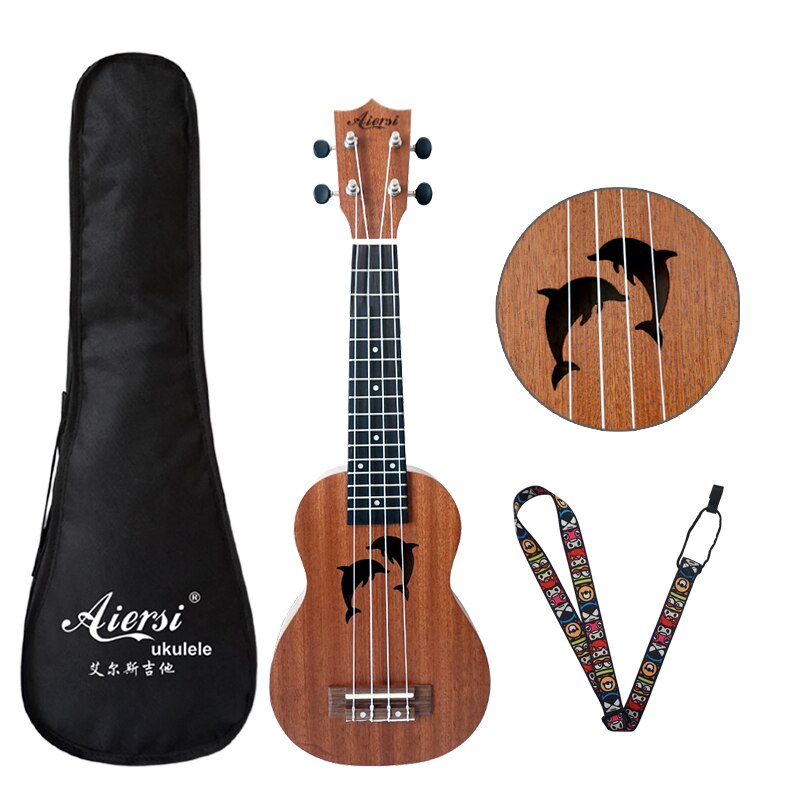 Aiersi mærke mahogni sopran ukulele guitar 21 tommer hawaiian ukulele med taske og rem: 21d taskerem