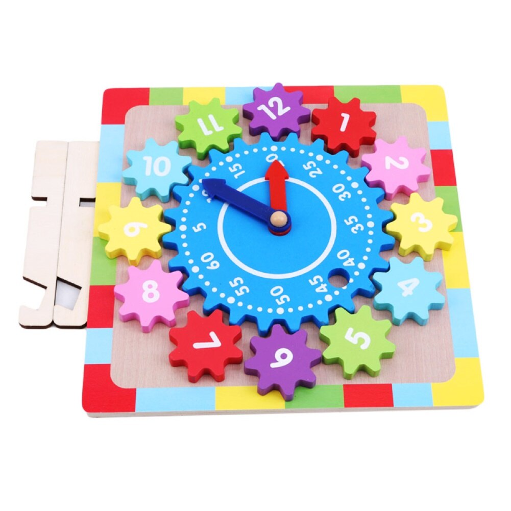 Kid Wooden Gear Block Multicolor Digital Clock Jigsaw Puzzle Early Education Toy Kids Educational Toys for Children