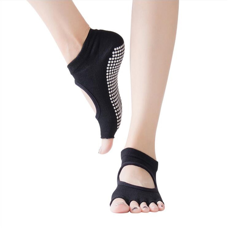 Women Yoga Socks Half Toe Backless 5 Fingers Socks Gym Fitness Sport Pilates Non Slip Cotton Socks Breathable Footwear Woman