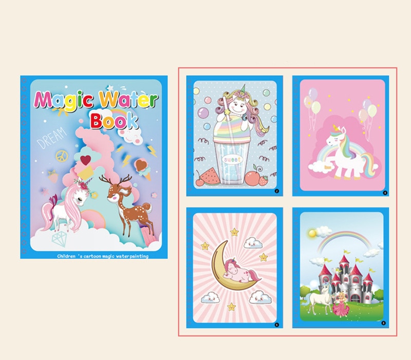 Diy Magic Water Book Cute Unicorn Coloring Books Doodle & Magic Pen Painting Drawing Board Toys for Children Birthday Kids