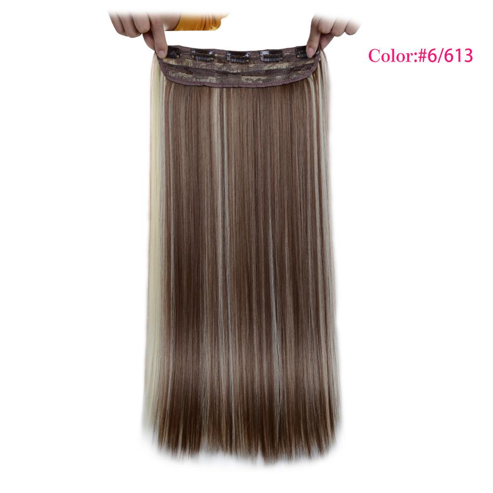 Valen Pruiken 22 inch 5 Clips In Een Stuk Pure Kleur Straight Stijl Haar Clip Op Een Stuk Synthetisch Haar extensions Voor Vrouwen: P6/613