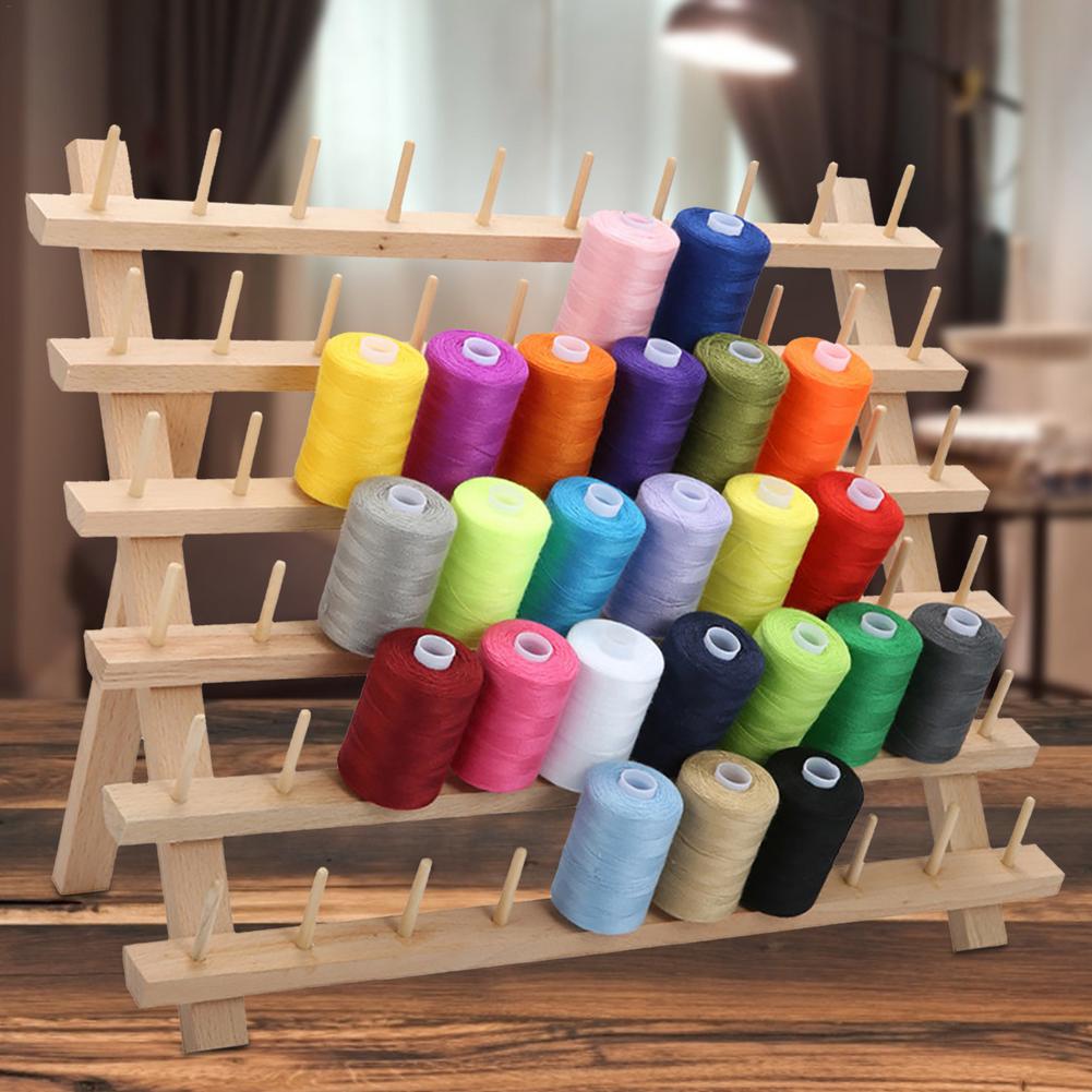 Suporte de madeira dobrável para fios, suporte para linha de costura, organizador e armazenamento de fios de bordar, 30/60