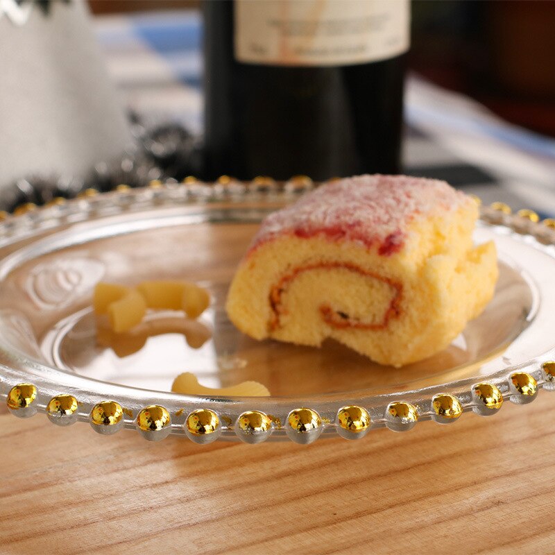 Plateau de rangement rond en perles, verre Transparent pour gâteau aux fruits, assiette à Dessert, hôtel, Restaurant, service de table, ustensiles de cuisine