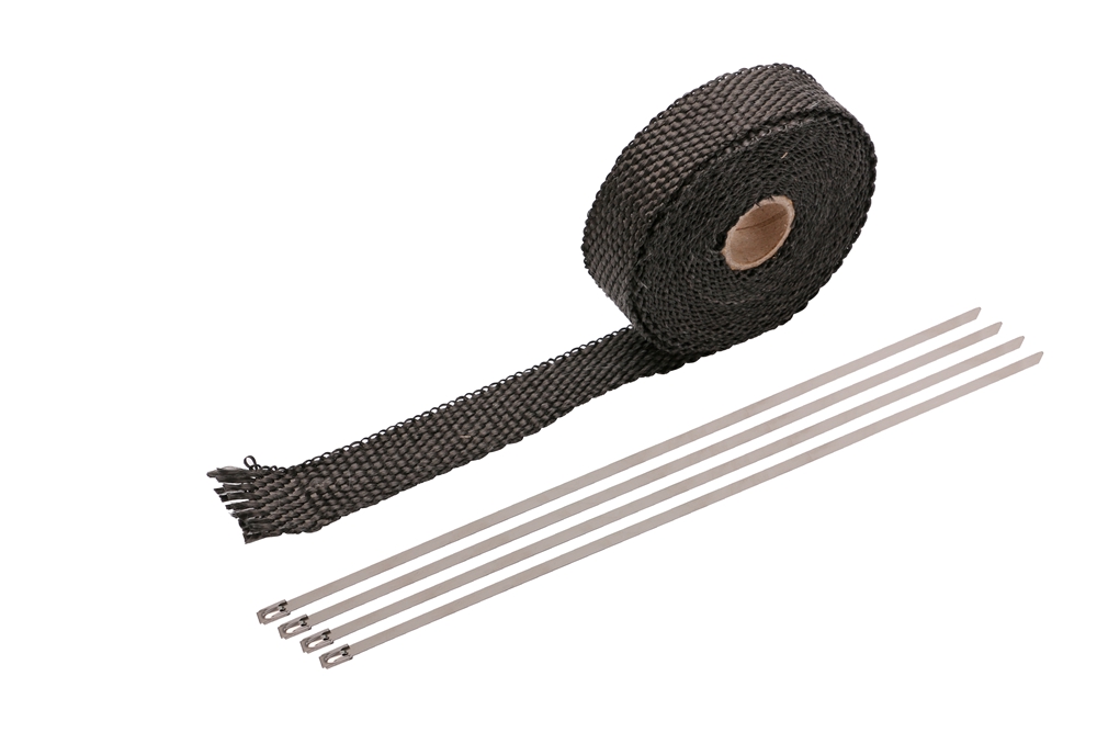 Universal motorcykel ubrændbar turbo manifold varmeudstødningsrør termisk wrap tape & rustfri bånd til bil 1.5mm*25mm*5m: Sort