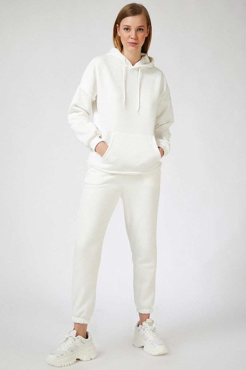 Conjunto de chándal blanco con capucha para mujer