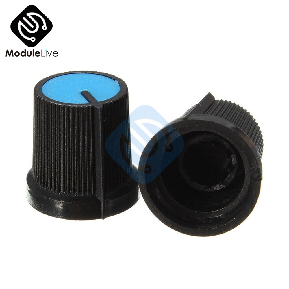 20 stk. 6mm sortblå ansigtsknap plast til roterende konisk potentiometer hulvolumenkontrolhætter til  wh148