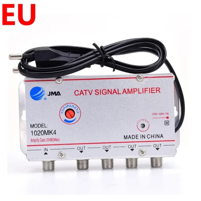 4 Way 20DB CATV TV Antenna Signal Amplifier Booster Splitter 1020MK4 for Digital TV Equipments EU Plug: Default Title