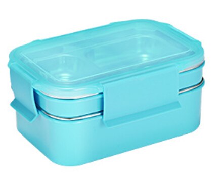 Lunchbox 2 lagen 304 roestvrijstalen thermo bento box voedselcontainer kantoormedewerker lunchbox kinderen bento box verwarmde lunchbox: Hemelsblauw