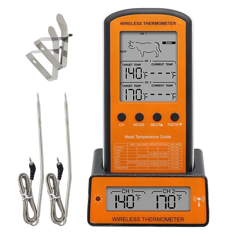 Wireless Remote BBQ Thermometer Dual Probe Digital Cooking Meat Food Oven Thermometer Grilling Smoker Barbecue Cooking Kitchen