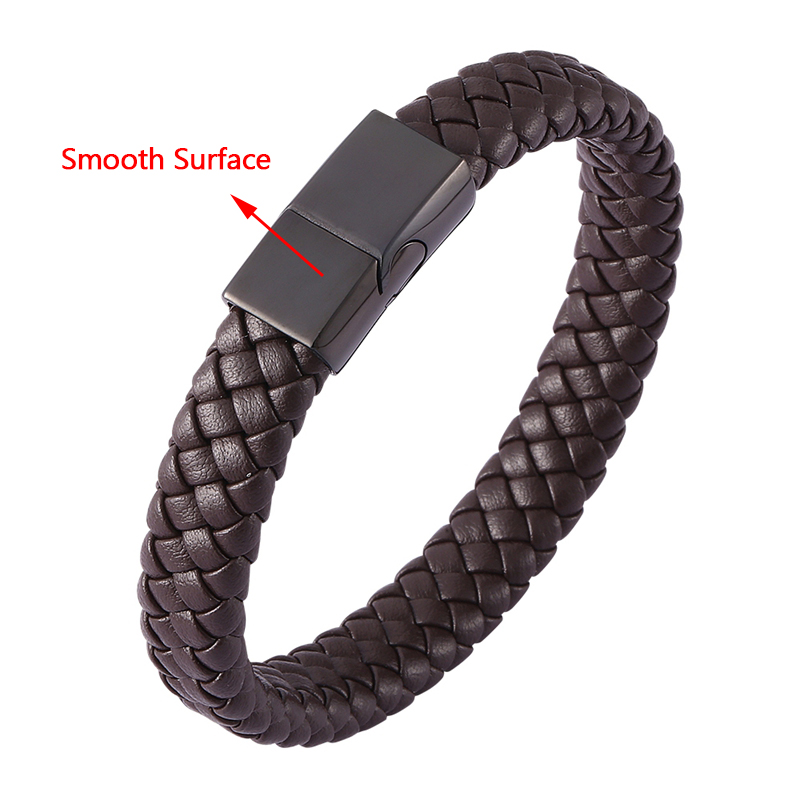 Biżuteria punkowa czarne brązowe plecione skórzane bransoletki męskie ręcznie robiona bransoletka ze stali nierdzewnej zapięcie magnetyczne skórzana bransoletka prezent P740