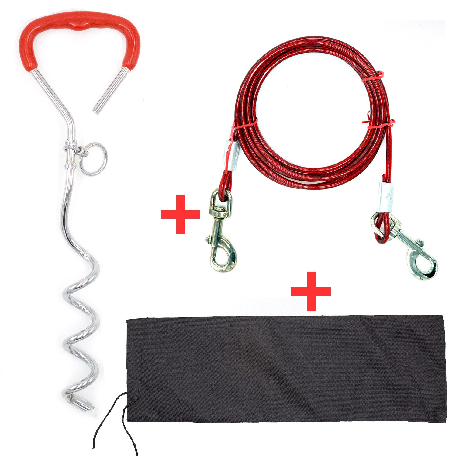 Steel Basics Tie-Out Cable and Fixed Pile Sets for Dogs Outdoor Thick Steel Wire Rope Belt for Large Dogs Training Chain Leashes: Red / 6mm X 3M