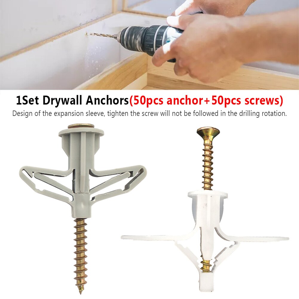 100pcs Expansion Drywall Anchor Kit With Screws Self Drilling Wall Home Pierced Special For Nylon Plastic Gypsum Board