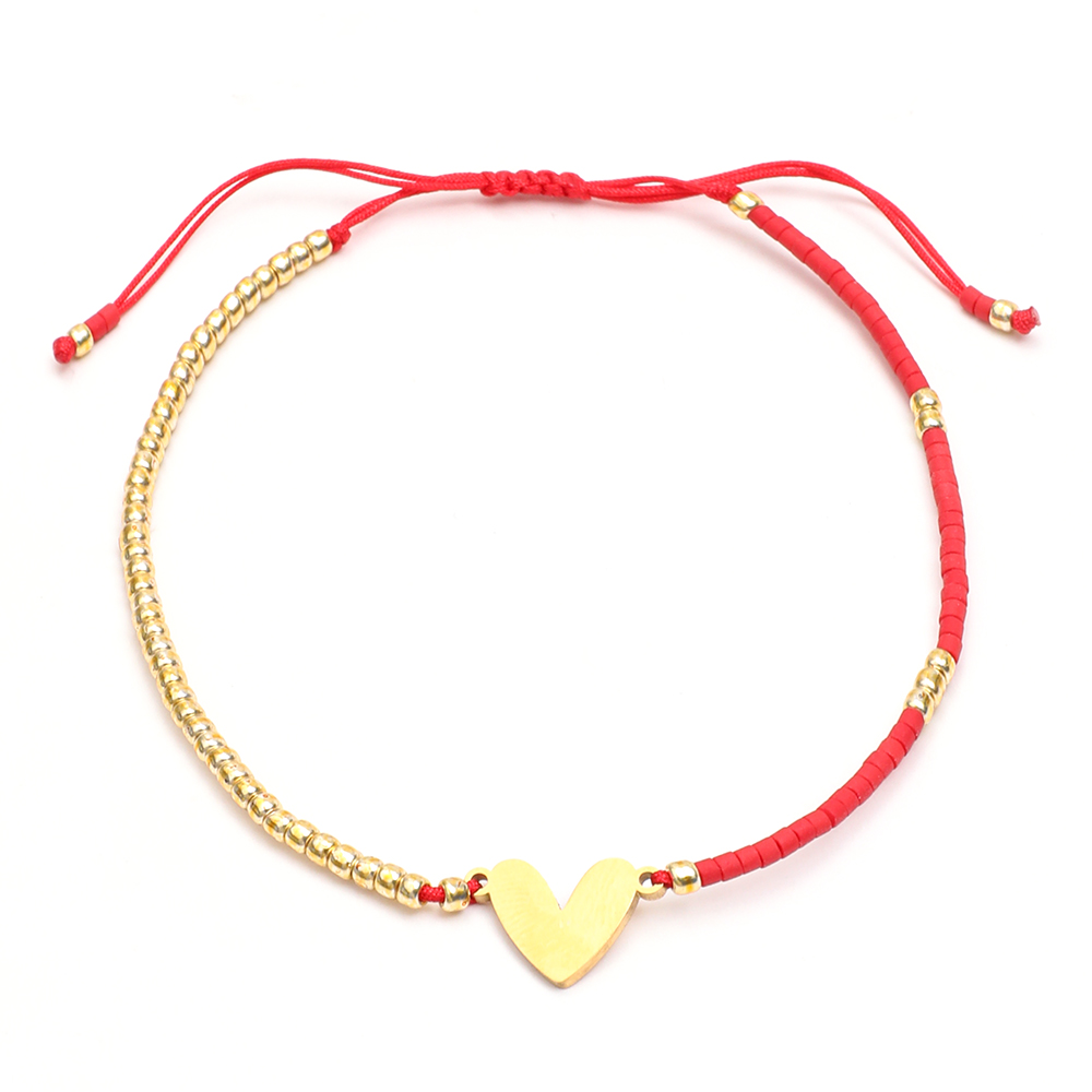 ZMZY, nueva pulsera clásica de corazón para mujer, cuentas simples de semillas Miyuki, pulseras de cuerda coloridas para mujer, de joyería: Oro oscuro