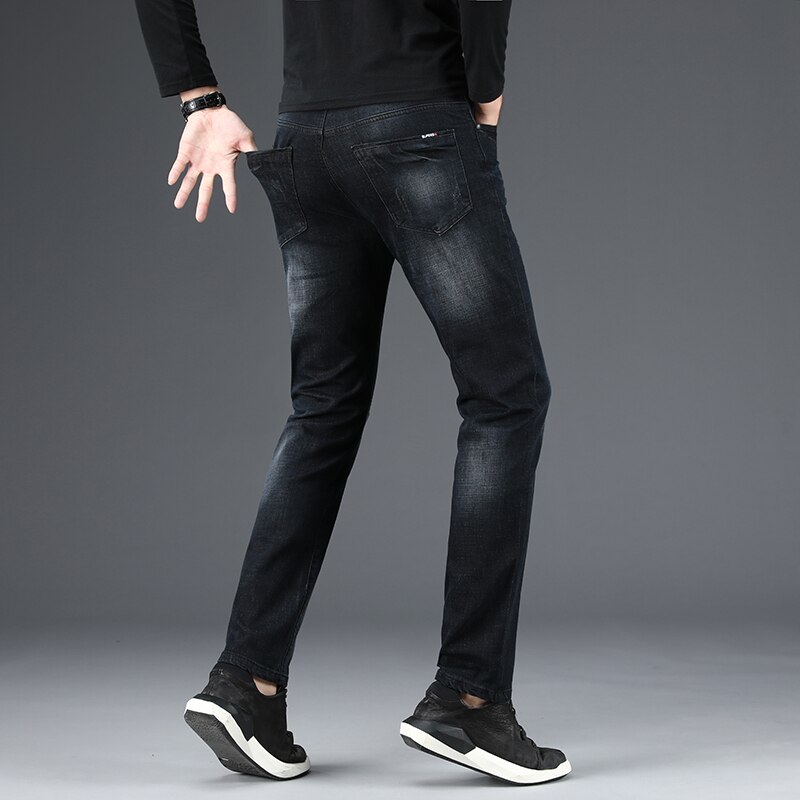 Male Jeans Men Men'S Jean Homme Denim Slim Fit Pants Trousers Straight Black Biker Business Casual Stretch Soft