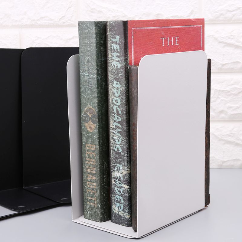 1 Pair Black/Brown/Gray/White Modern Metal Bookends Organizer Desktop Office Home Book Shelf Storage Holder Book Ends