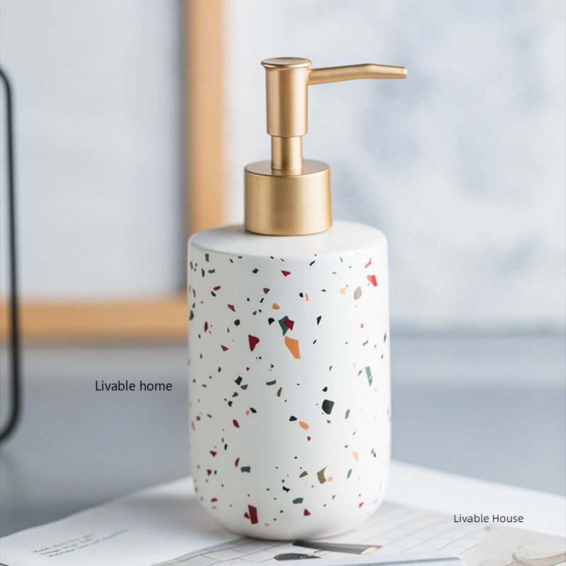 Tragbare Seifenspender aus Keramik, Handwaschflüssigkeit, Flasche, Terrazzo-aufbringen, Lotionsflasche, Seifenflasche, Badezimmer-Seifenspender