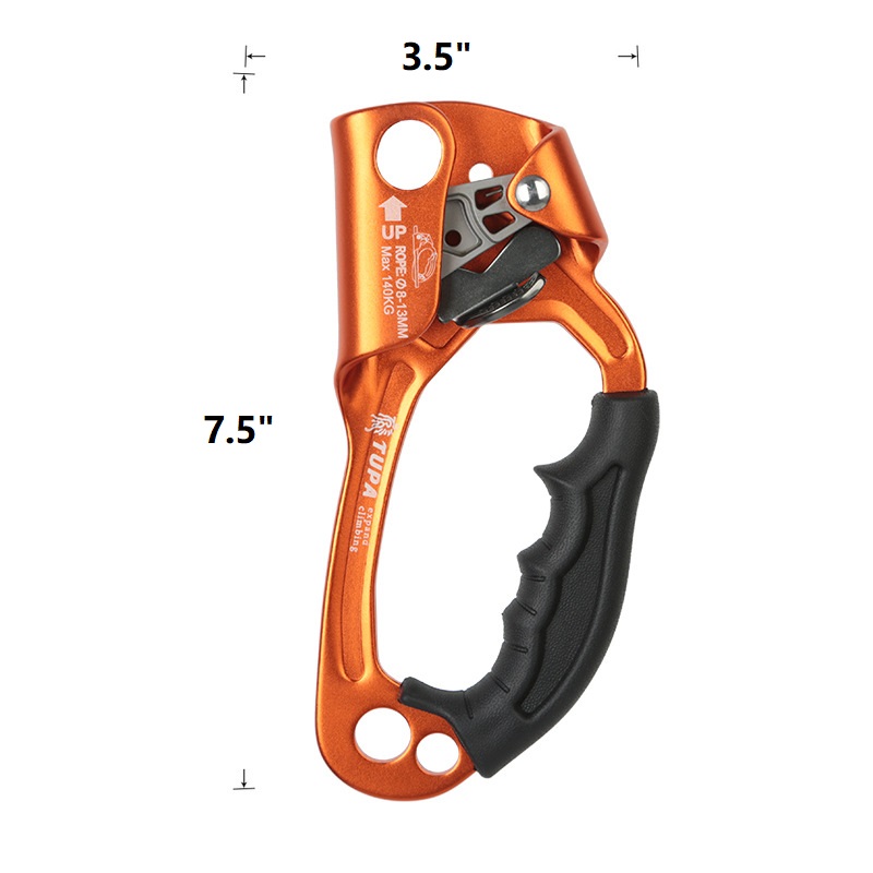 SRT Klettern Hand Aufsteiger Legierung Takelwerk Seil Ergonomische Behandelt Steigleitung Abseilen Getriebe Ausrügestochen Verknüpfungen Baumpfleger Baum Kletterer: Orange Rechts Hand