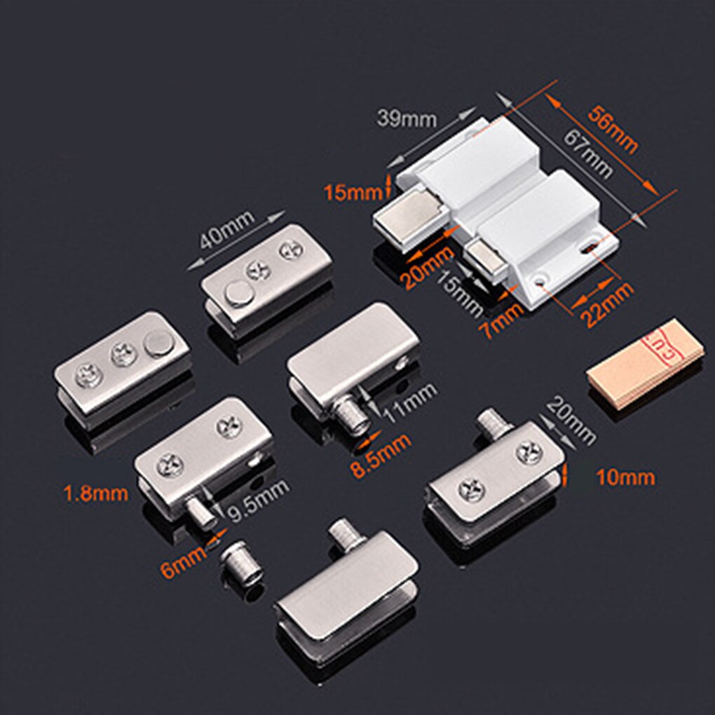 Stainless Steel Glass Door Pivot Hinge Set Glass Showcase Cabinet Clamp Clips for 5-8mm Glass Door