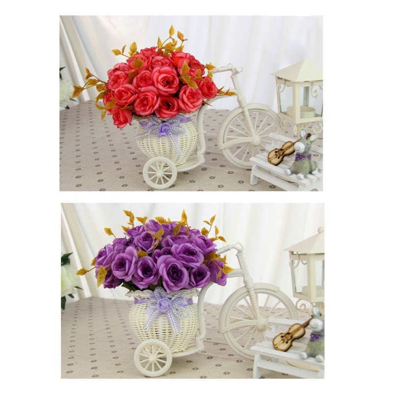 DIY Plastic White Tricycle Bike Flower Basket Bicycle Container For Flower Plant Home Wedding Party Decoration Wreaths